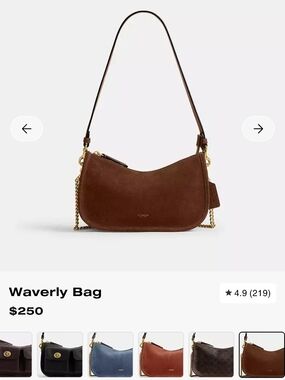 Coach Waverly Suede Shoulder Bag in Brown with Gold Hardware